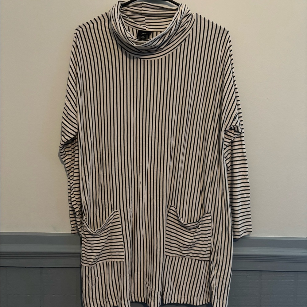 Bobeau Striped Cowl Neck Sweatshirt